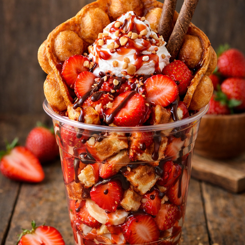 Çilekli Bardak Waffle